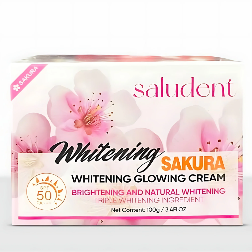 Saludent Brightening Sakura Glowing Cream SPF50 PA+++ 100g | Brightening Moisturizer with Niacinamide, Arbutin & Glutathione