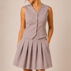 Women's Textured Vest & Pleated Skirt Co-Ord Set