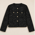 Women's Textured Tweed Jacket with Contrast Button Detail