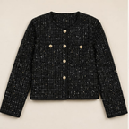 Women's Textured Tweed Jacket with Contrast Button Detail