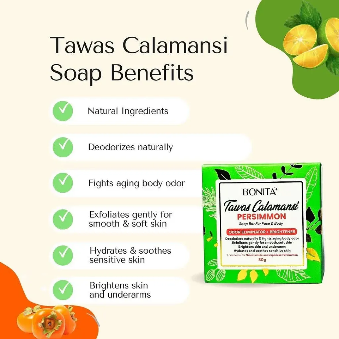 BONITA Tawas Calamansi Persimmon Soap 80g | Brightening Face & Body Soap with Niacinamide