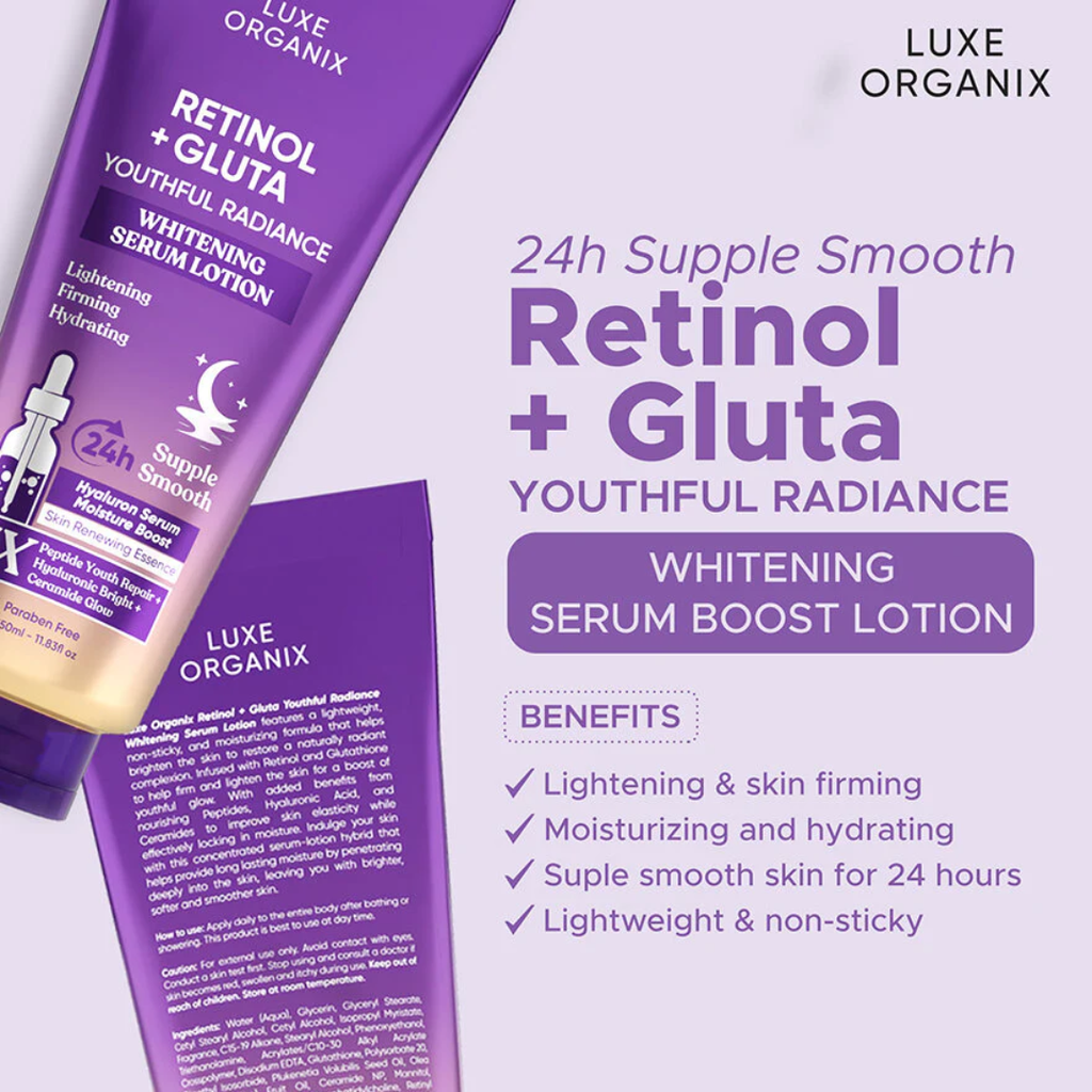 Luxe Organix Retinol + Gluta Youthful Radiance Whitening Serum Lotion - 350ml