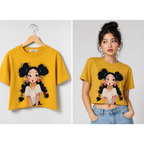 Women's Cartoon Graphic Crop T-Shirt – Free Size