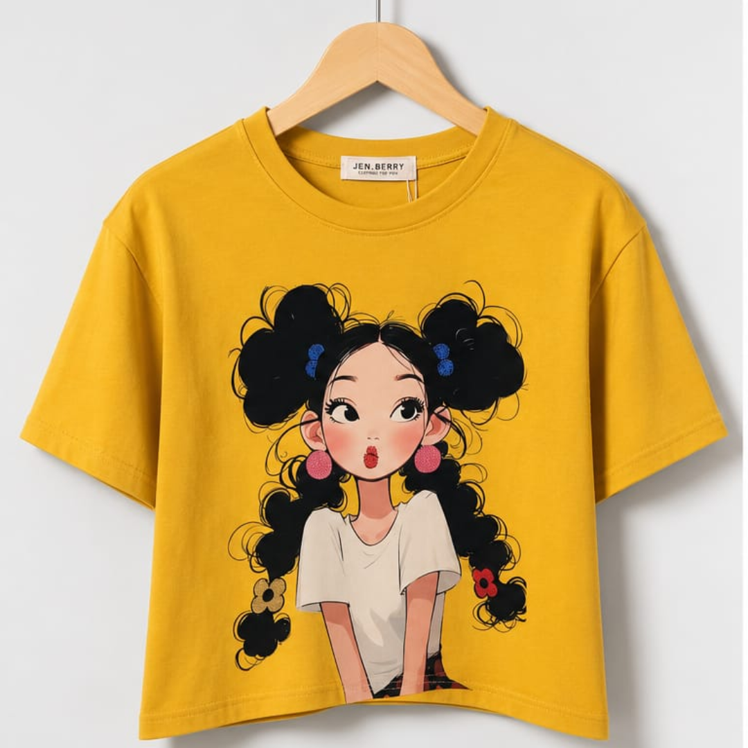 Women's Cartoon Graphic Crop T-Shirt – Free Size