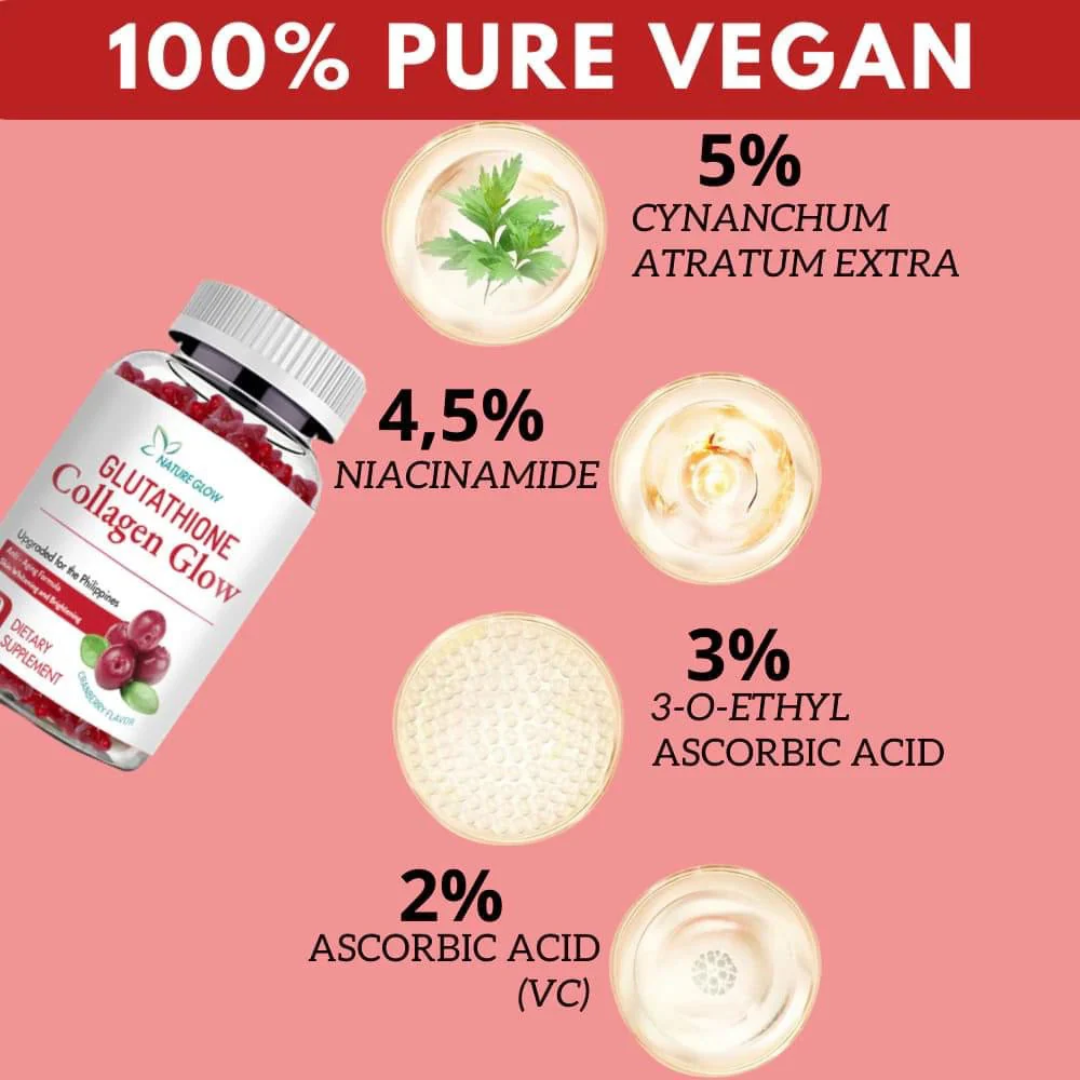 Nature Glow Glutathione Collagen Glow Cranberry – 60 Gummies