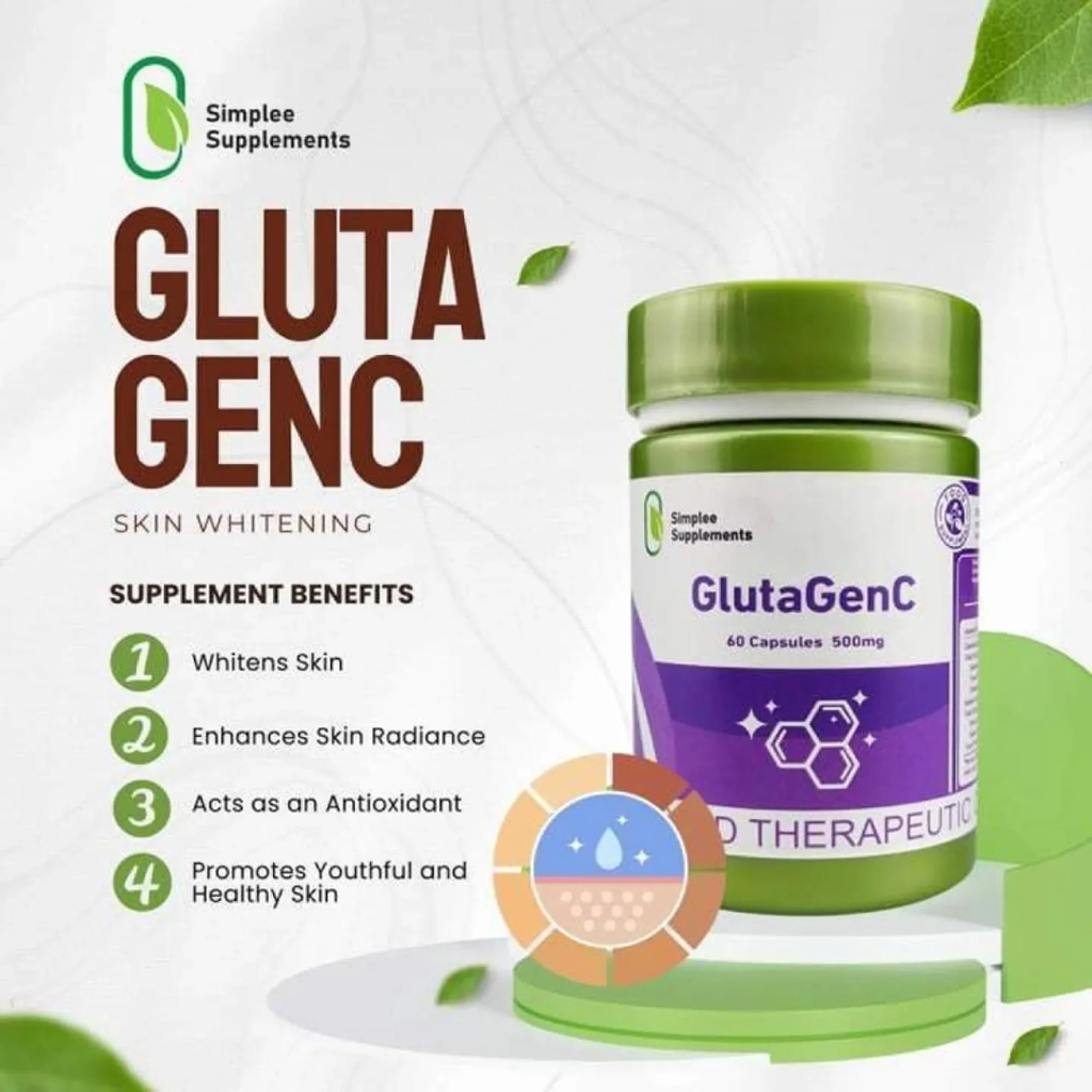 Simplee Supplements GlutaGenC – 500mg Skin Brightening & Antioxidant Capsules (60 Caps)