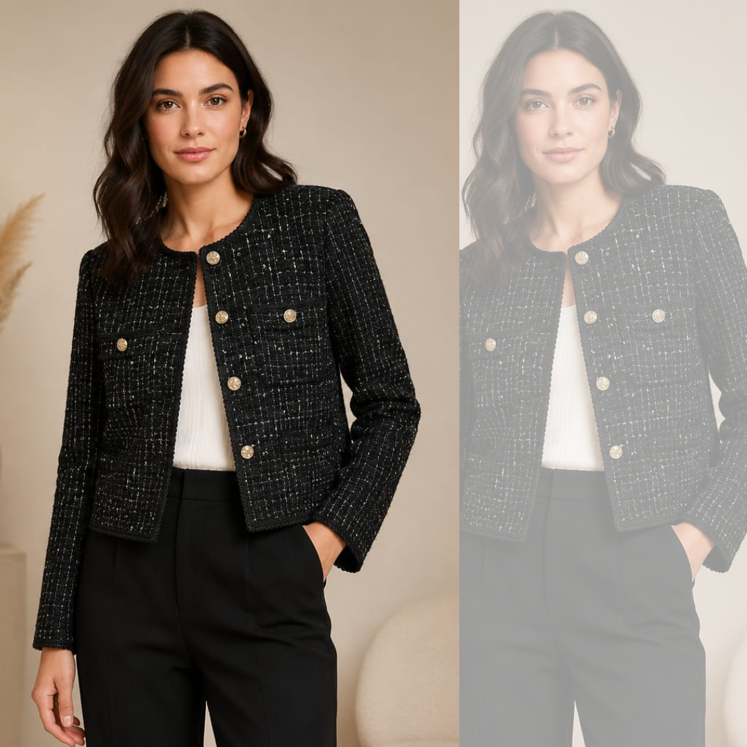 Women's Textured Tweed Jacket with Contrast Button Detail