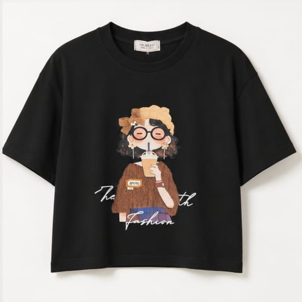 Women's Cartoon Graphic Crop T-Shirt – Free Size