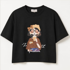 Women's Cartoon Graphic Crop T-Shirt – Free Size