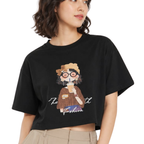 Women's Cartoon Graphic Crop T-Shirt – Free Size