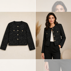 Women's Textured Tweed Jacket with Contrast Button Detail