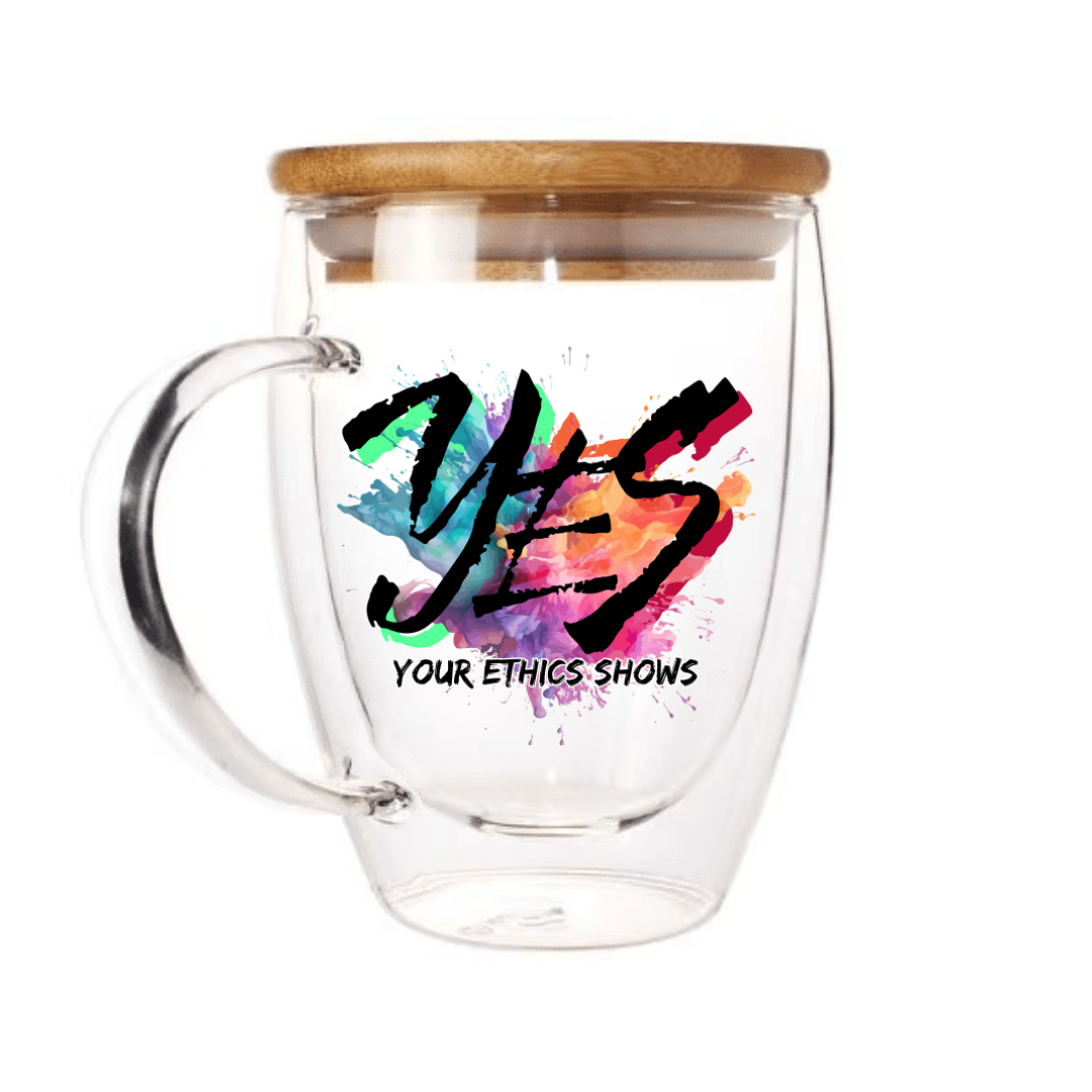YES Borosilicate Clear Glass Mug with Bamboo Lid