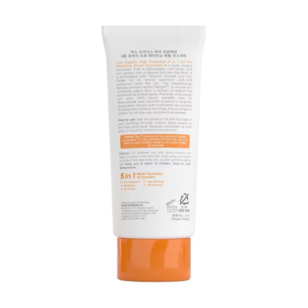 Luxe Organix 5-in-1 UV Pro Whitening Serum Sunscreen SPF 100 PA+++ - 40ml