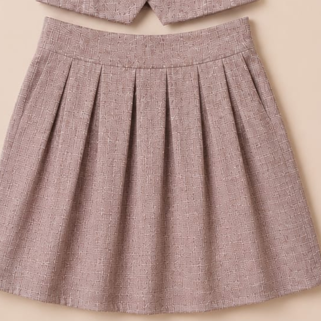 Women's Textured Vest & Pleated Skirt Co-Ord Set