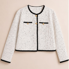 Women's Textured Tweed Jacket with Contrast Button Detail