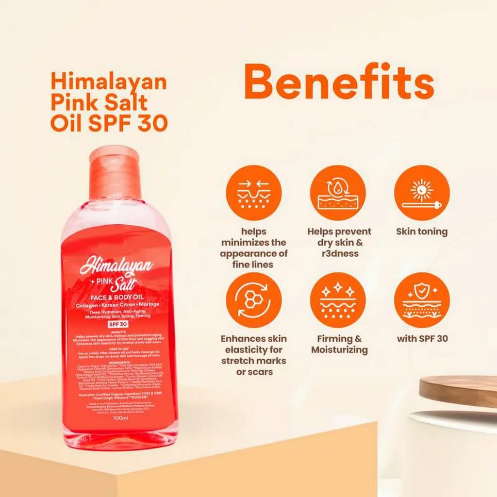 Bonita Himalayan Pink Salt Face & Body Oil with SPF 30 – Multi-Use Nourishing Oil (100ml)