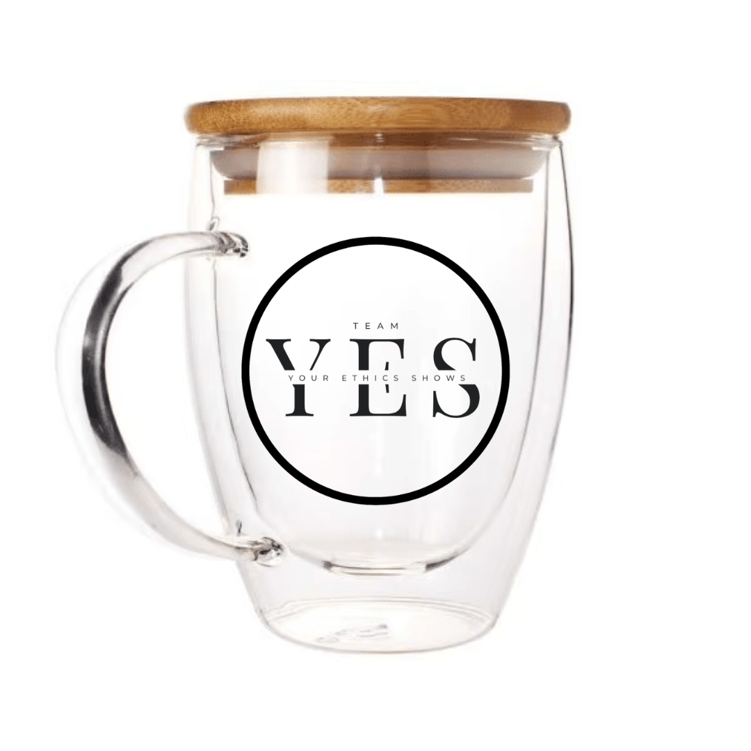 YES Borosilicate Clear Glass Mug with Bamboo Lid