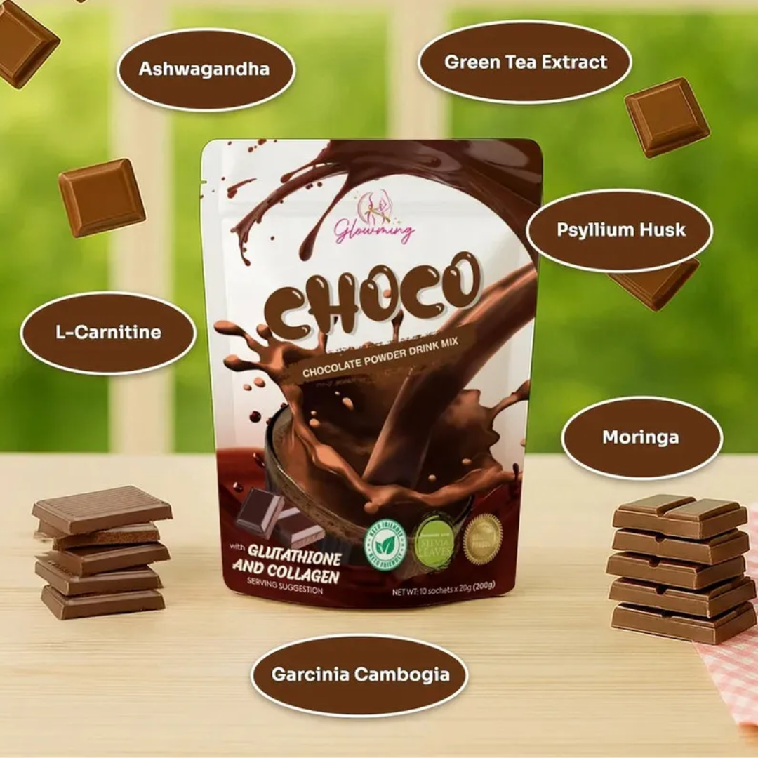 Glowming Choco Chocolate Powder Drink Mix – 200g (10 sachets x 20g)