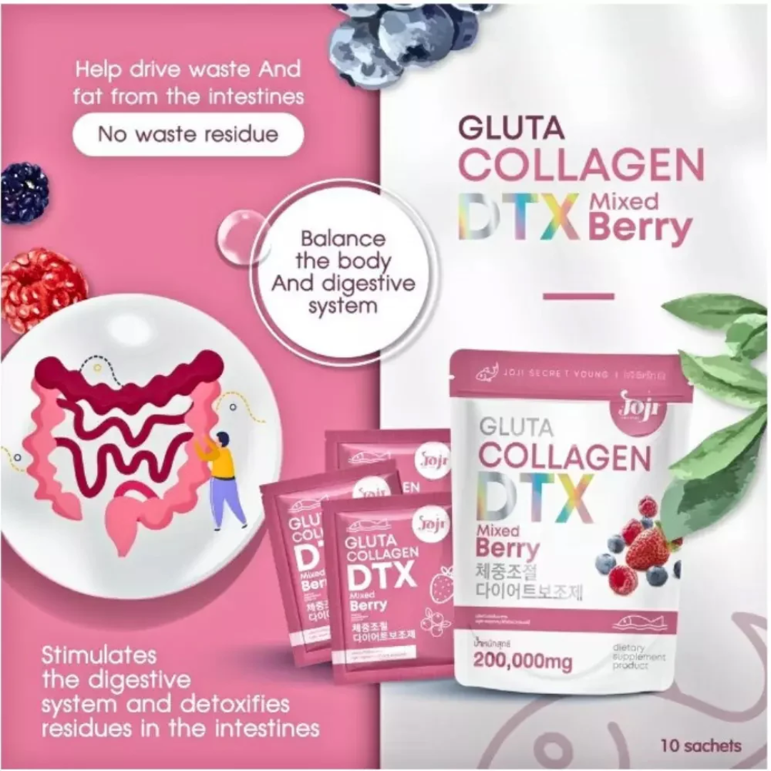 JOJI Secret Young Gluta Collagen DTX Mixed Berry | Glutathione & Marine Collagen Drink (10 Sachets × 20g)