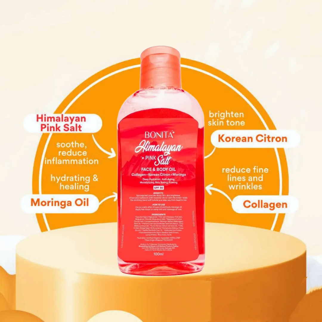 Bonita Himalayan Pink Salt Face & Body Oil with SPF 30 – Multi-Use Nourishing Oil (100ml)