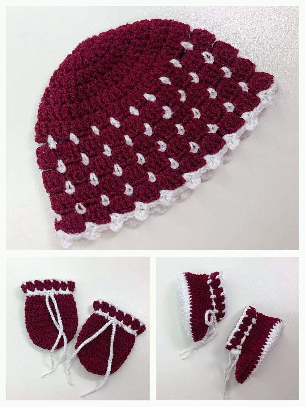 Berry Cuddles Set - Maroon Crochet Baby Beanie - Made with love by Mai Stitches