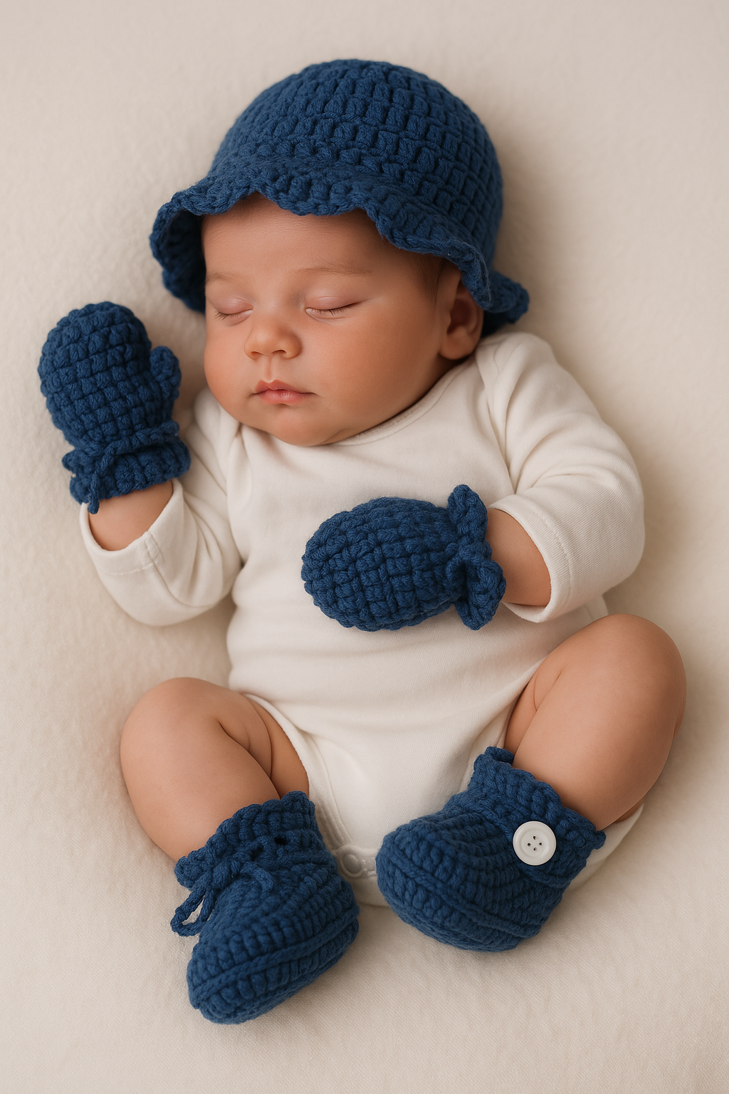 Midnight Snuggles Set - Navy Blue Crochet Baby Beanie - Made with love by Mai Stitches