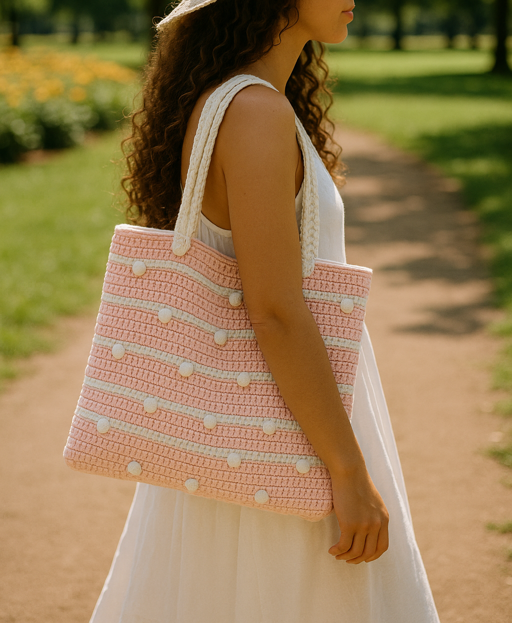 Dotty Days Tote Bag - Crochet Tote in Blush Pink - Made with love by Mai Stitches