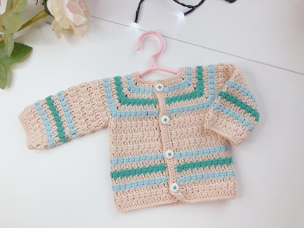 Minty Morning Baby Set - Handmade Crochet Cardigan & Booties - Made with love by Mai Stitches