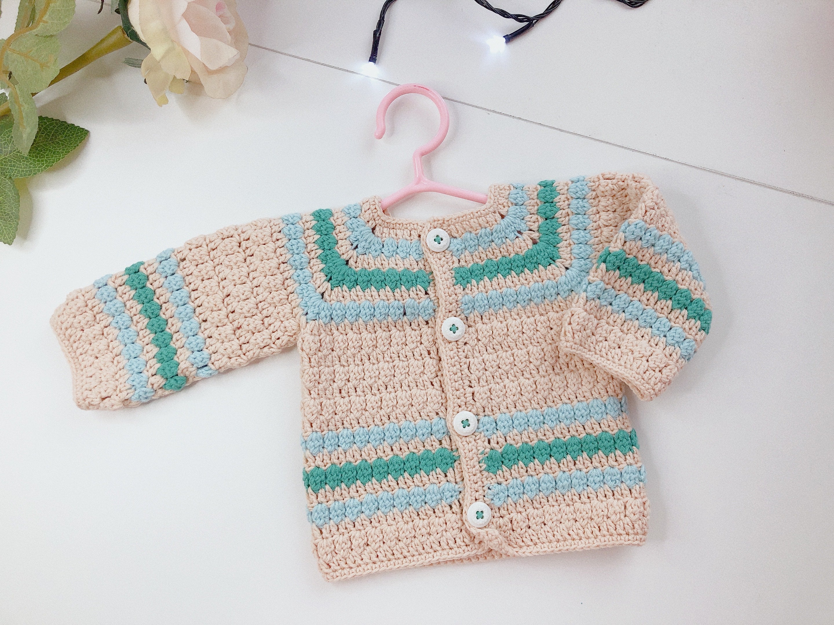 Minty Morning Baby Set - Handmade Crochet Cardigan & Booties - Made with love by Mai Stitches
