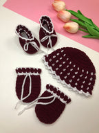 Berry Cuddles Set - Maroon Crochet Baby Beanie - Made with love by Mai Stitches