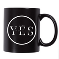 Black mug with 'Team YES Your Ethics Show' text on a white background