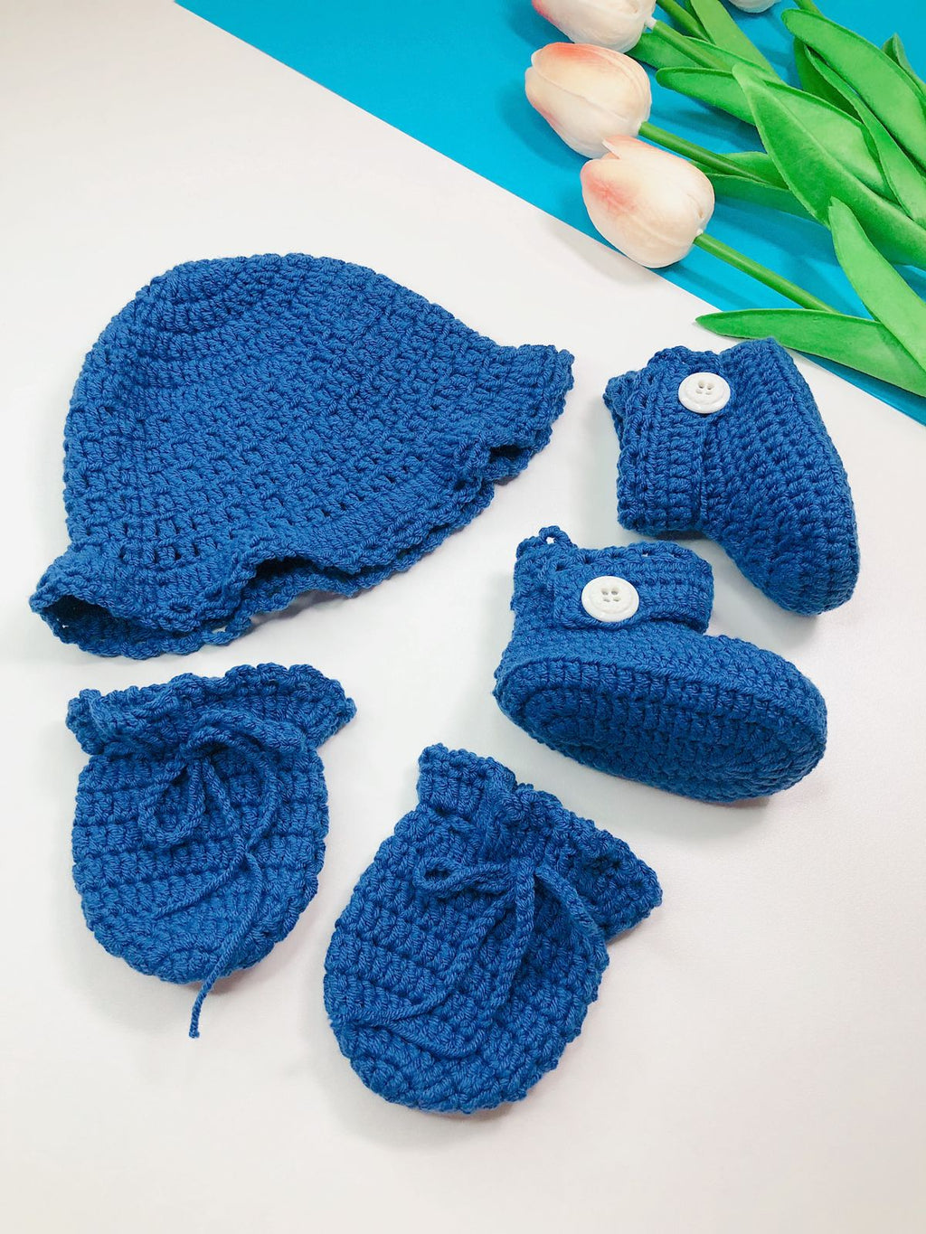 Midnight Snuggles Set - Navy Blue Crochet Baby Beanie - Made with love by Mai Stitches